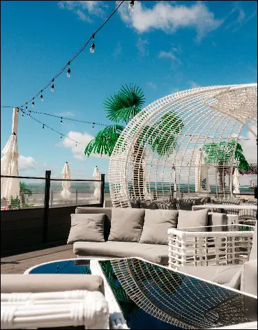 Outdoor beachside lounge seating area