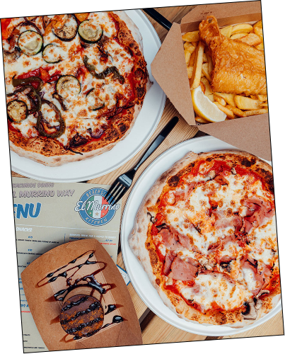Wood-fired pizzas with sides and dessert